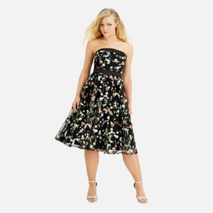 City Studio Women's Black Mesh Floral Embroidery Dress